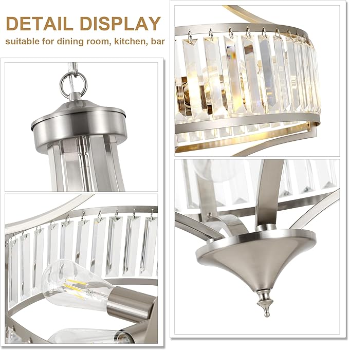 20" Brushed Nickel Chandeliers for Dining Room, 5-Light Modern Crystal - Image 7
