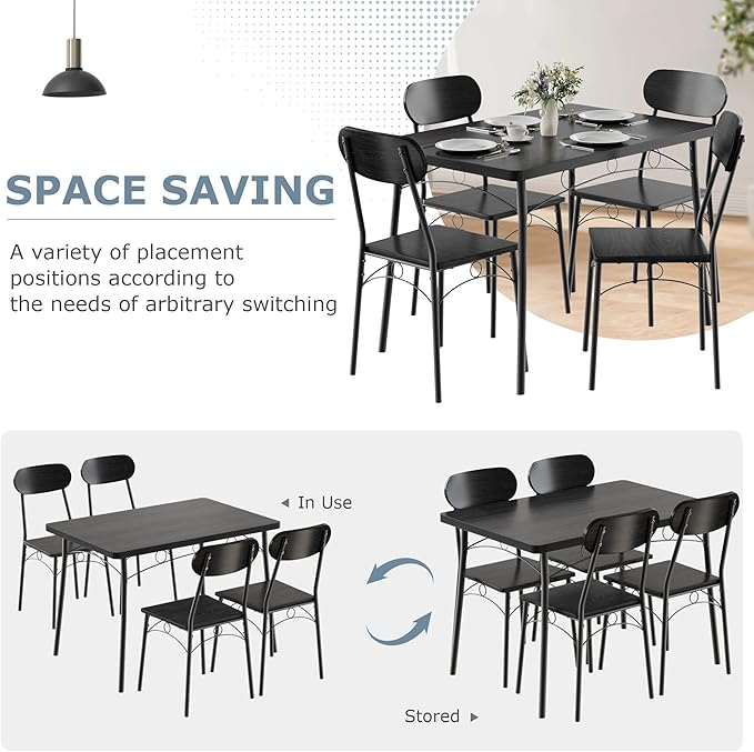 VECELO Dining Table Set for 4, 5-Piece Kitchen Table - Image 4