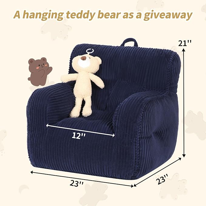 Kids Bean Bag Chair with a Plush Bear, Comfy Toddler Chair - Image 3