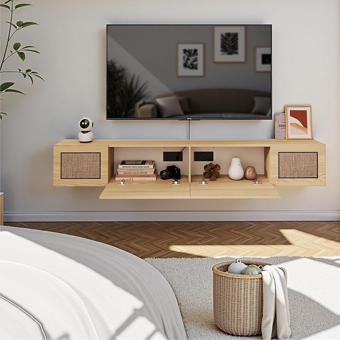 Pmnianhua Boho Floating TV Stand 94", Modern Wall Mounted Media Console - Image 4