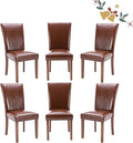 Parsons Dining Chairs Set of 6, Upholstered Nailhead PU Leather Dining Room by COLAMYINC