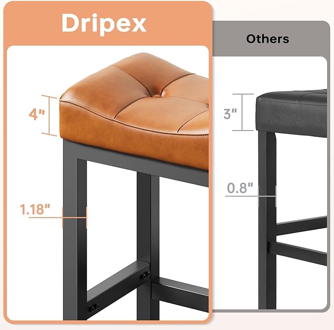 Dripex Backless Saddle Bar Stools Set of 3, Modern Faux Leather 24'' Counter - Image 5