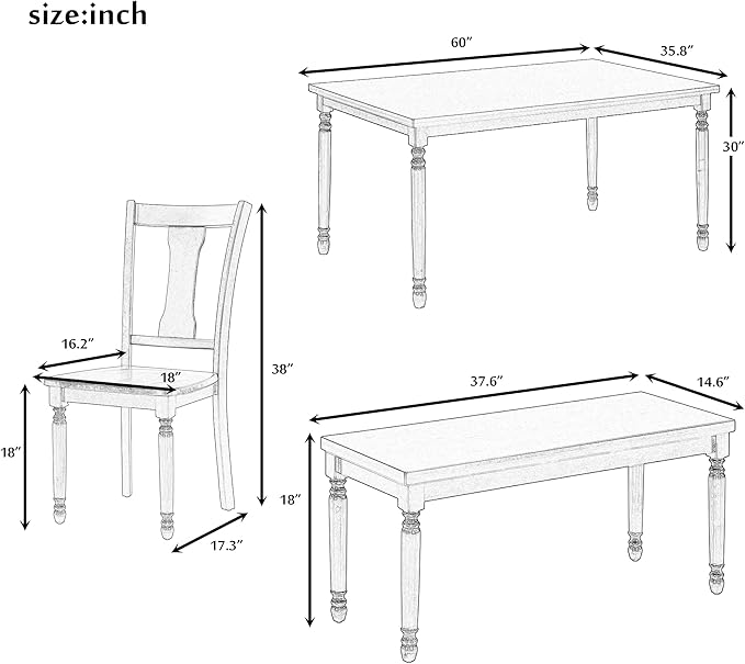 SogesPower Classic 6-Piece Dining Table Set - Image 4