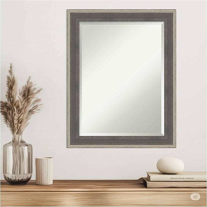 Amanti Art Grey Wall Mirror 29x23 Cottage Grey Silver Rectangle Bathroom Mirror - Image 7