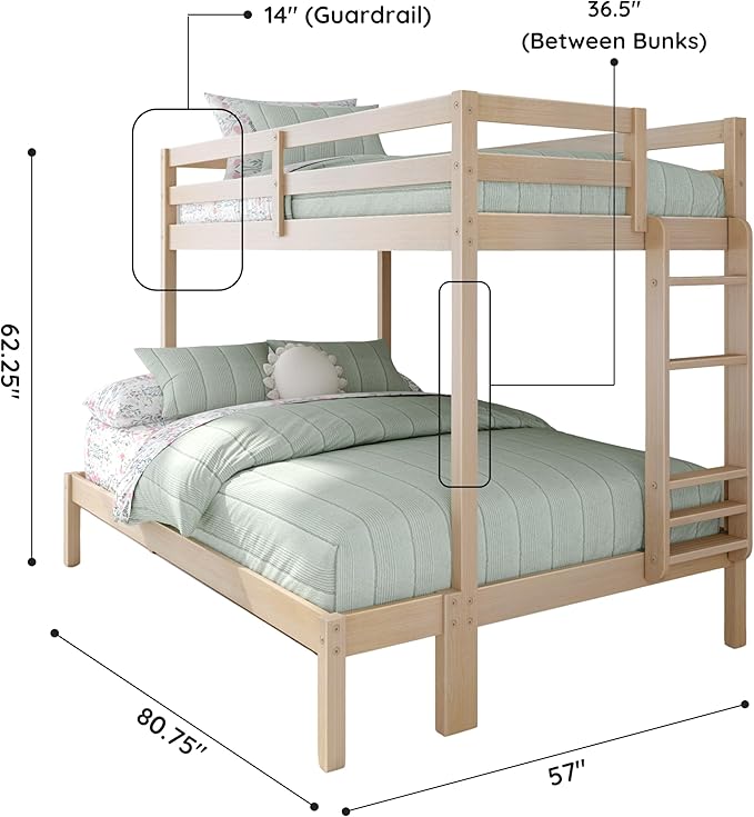 Grain & Grove Bear Twin Over Full Bunk Bed, Sturdy Bunk Bed Frame - Image 2