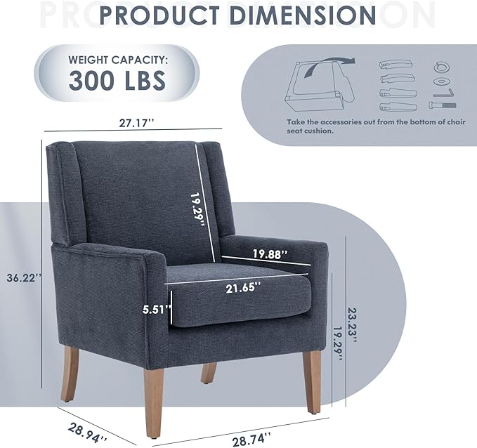 COLAMY Modern Wingback Living Room Chair, Upholstered Fabric Accent Armchair - Image 2
