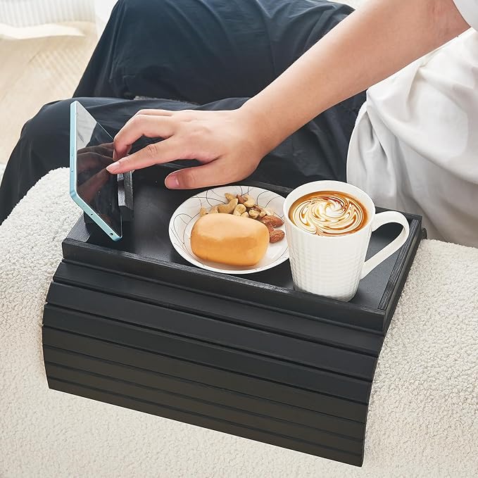 Bamboo Sofa Arm Tray, Anti Falling Couch Arm Tray Armrest Table - Image 2