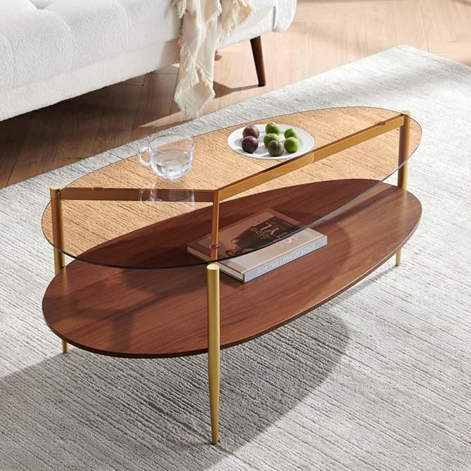 Oval Glass Coffee Table, Mid-Century Modern Design, L43 x W21 x H17 inch - Image 6