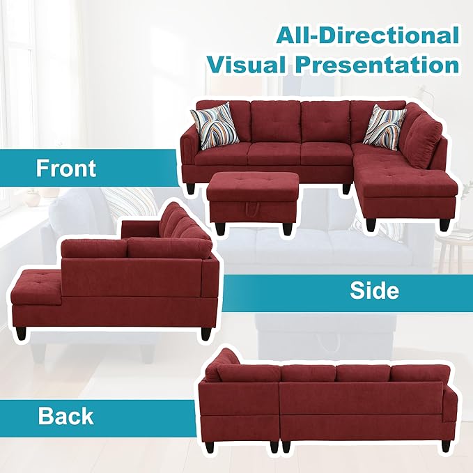 Couches for Living Room Modern L Shaped Couch Comfy Fluffy Fabric 3 Pieces - Image 6