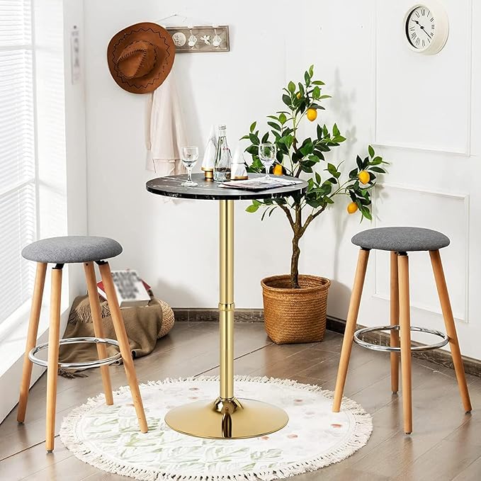Gold Bar Table Round Cocktail Tables Height Adjustable 27.9''-35.4'' Pub Table - Image 6