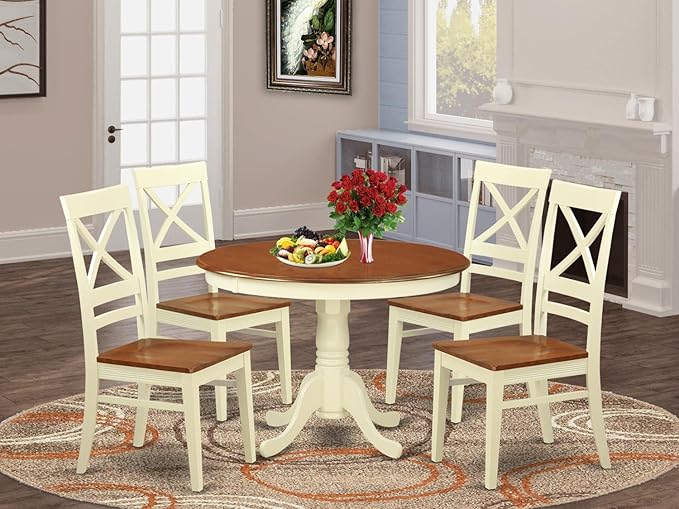 East West Furniture HLQU5-BMK-W 5 Piece Dining Table Set - Image 6