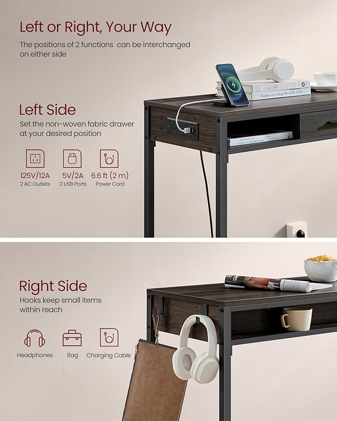 VASAGLE Bar Table with Power Outlets, 47.2 Inches Long Bar Height Pub Table - Image 5