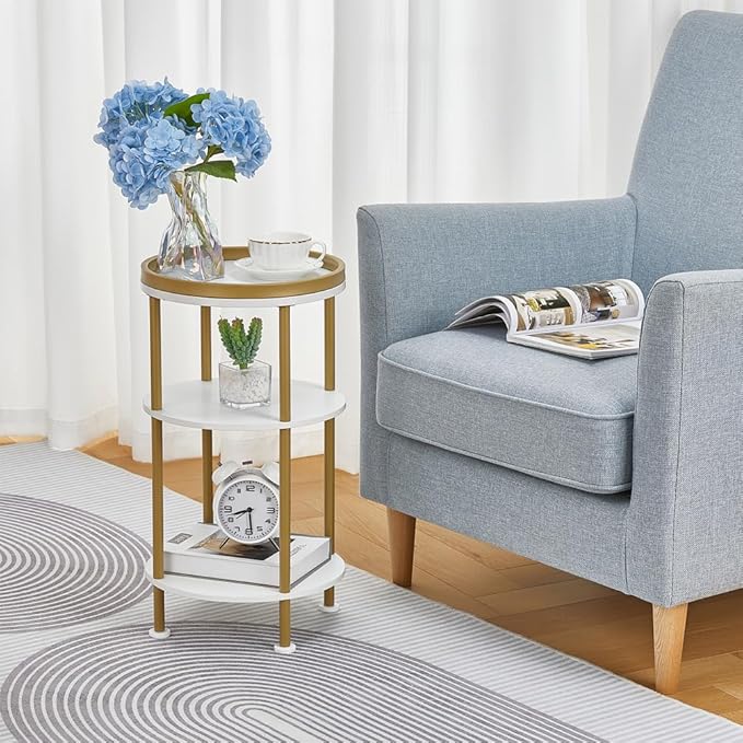 Small Round End Table with Charging Station, 3-Tier Accent Couch Beside Table - Image 2