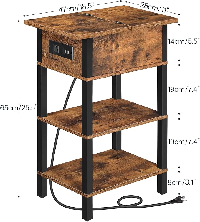 HOOBRO End Table with Charging Station, Flip Top Side Table with USB Ports - Image 3
