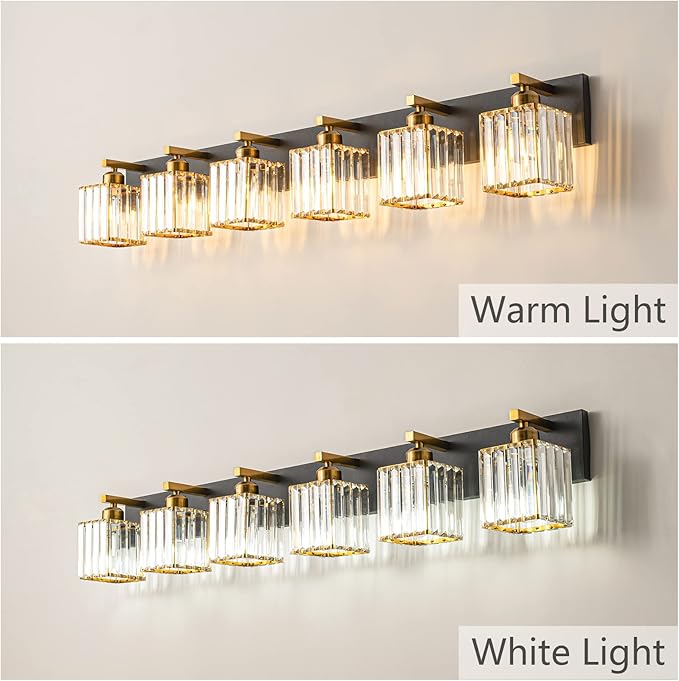 Modern Bathroom Vanity Light 6-Lights Black Gold Crystal Bathroom Wall Light - Image 2