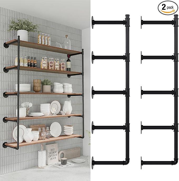 Industrial Pipe Shelf Brackets Wall Mount, Open Black Pipe Shelving by YCCO
