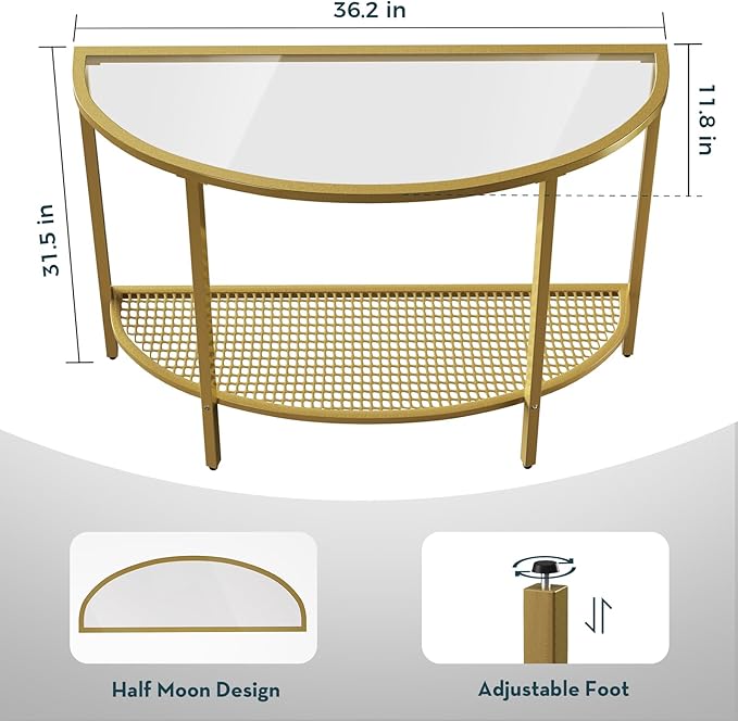 SAYGOER Glass Half Moon Console Table 2 Tier Narrow Entryway Table - Image 3