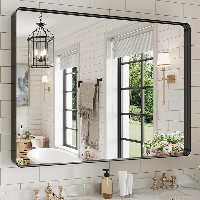 WEER Black Bathroom Mirror for Wall, 48X40 Inch Matte Black Mirror, Rectangular by WEER