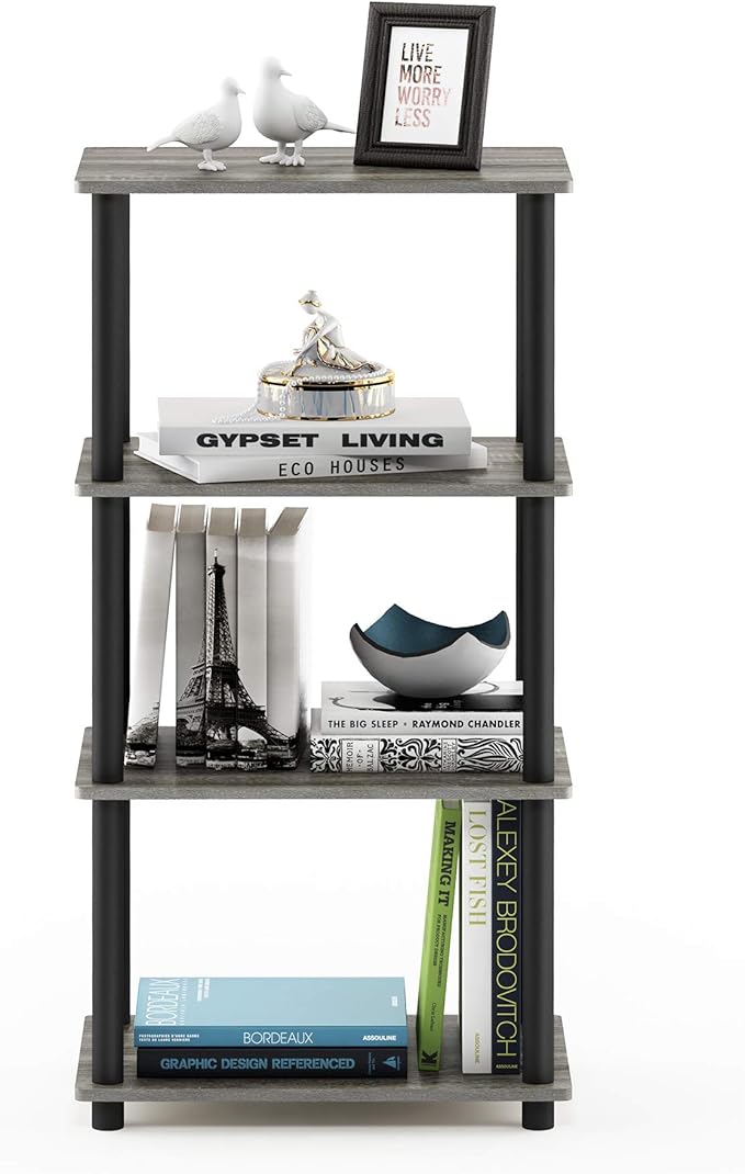 Furinno Turn-N-Tube No Tool 4-Tier Storage Shelf, French Oak Grey/Black - Image 3