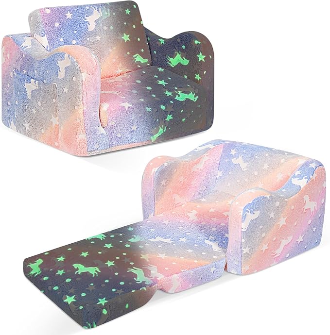 Kids Couch for Toddlers, 2-in-1 Kids Sofa Chair Glow in The Dark, Comfy Soft - Image 9