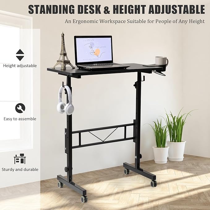 SIDUCAL Standing Desk Adjustable Height, Small Mobile Table - Image 7