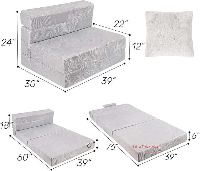 Tri Folding Sofa Mattress, High-Density Memory Foam Sofa Bed - Image 3