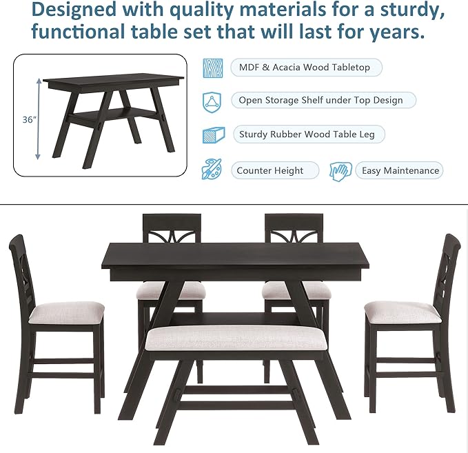 Merax 6 Piece Counter Height Dining Table Set - Image 5