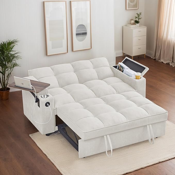 65-inch Multifunctional Loveseat Pull Out Sleeper Sofabed W/Cupholders - Image 5