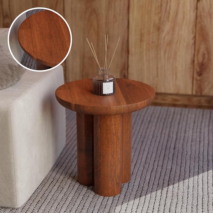 Relso Gaia Round End Table for Living Room and Farmhouse | Solid Mango Wood for - Image 3