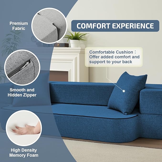 2-in-1 Folding Sofa Bed with Pillows - Image 4