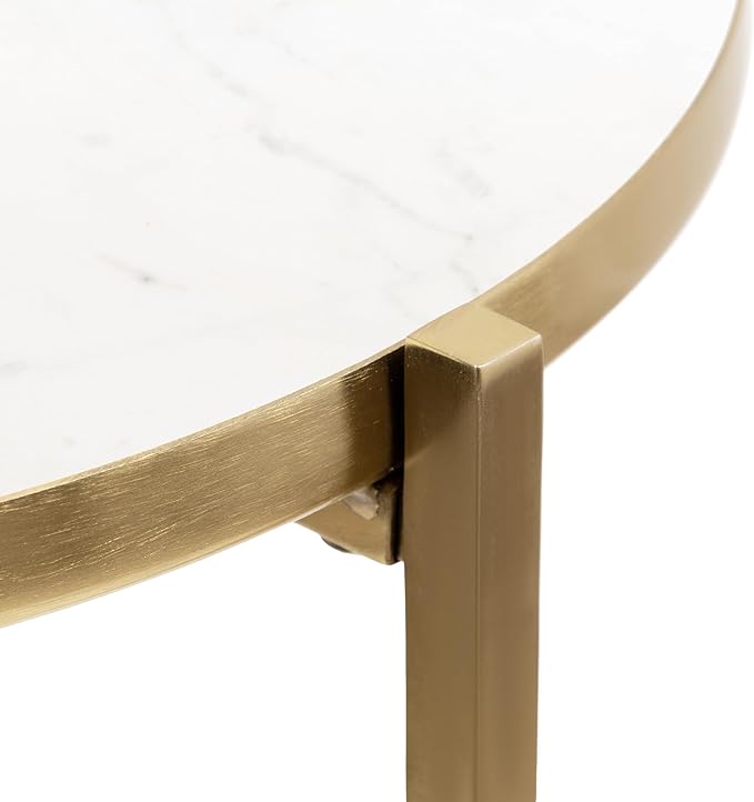 Kate and Laurel Aguilar Modern Round Side Table, Genuine Marble Nightstand - Image 6