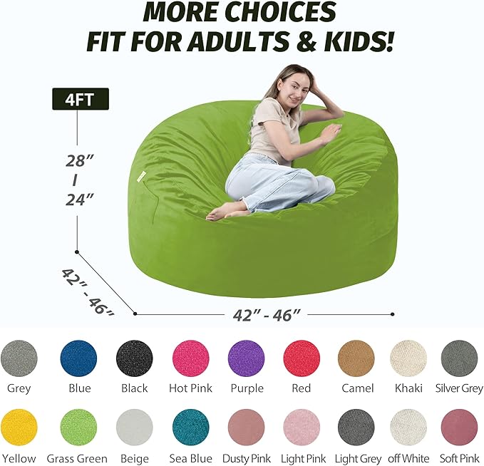 4FT Bean Bag Chair with Ultra Soft Velvet Cover Bean Bag Sofa with Memory Foam - Image 2