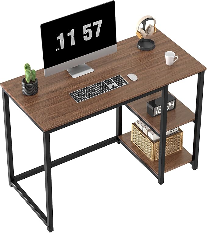 SINPAID 40" Vintage Desk with Shelves, Sturdy Dark Brown Desks with Storage by SINPAID