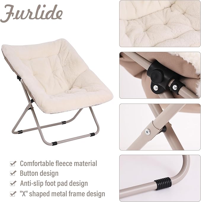 Saucer Chair, Comfy Bedroom Chairs, Oversized Folding Faux Fur Chair, Foldable - Image 4