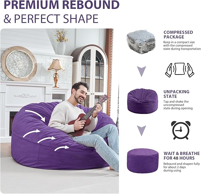5FT Bean Bag Chair, Large Bean Bag Chairs - Image 6
