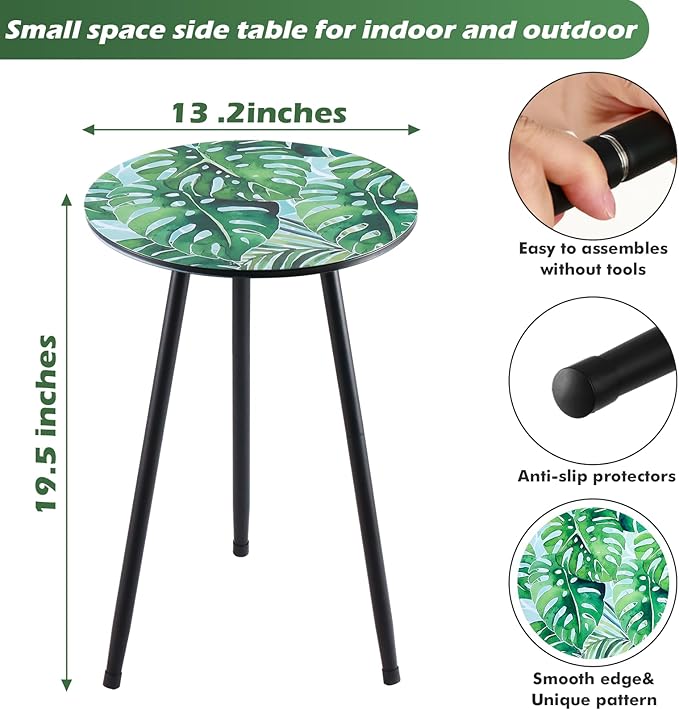2 Packs Metal Leaf Round Side Tables 13.4" Small Outdoor Patio Round Accent - Image 3