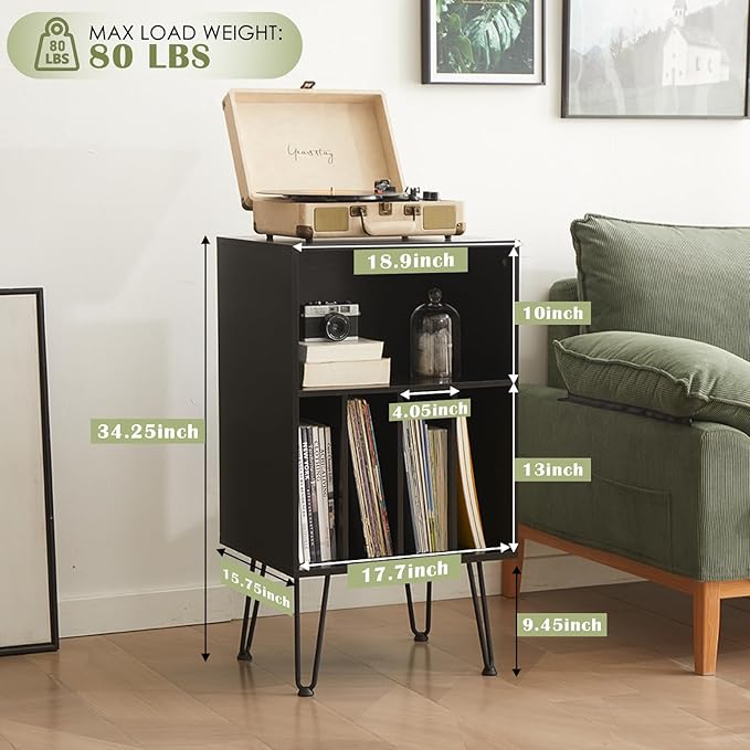 Record Player Stand with Vinyl Storage, Vinyl Record Storage Cabinet Holds Up - Image 2