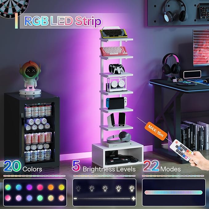 8-Tier Bookshelf, LED Bookcase - Image 3