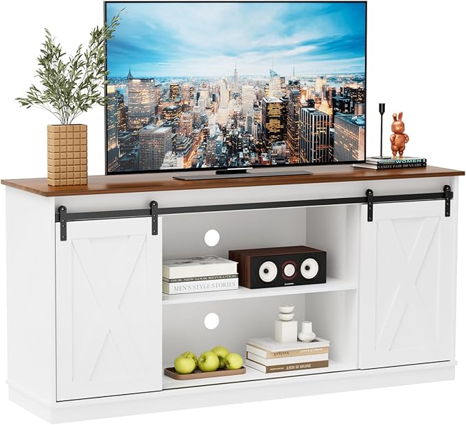 Sweetcrispy Farmhouse TV Stand for Living Room Bedroom White 65 Inch, Tall by Sweetcrispy