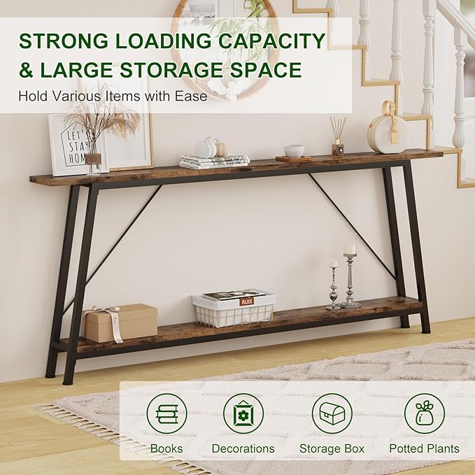 IBUYKE 78.7 Inches Extra Long Sofa Table Behind Couch, Industrial 2-Layer - Image 4