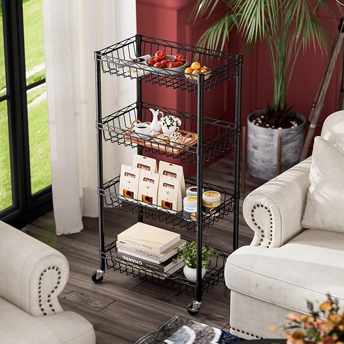 SINGAYE 4 Tier Basket Shelf Wire Shelving Unit Adjustable Storage Shelves Big - Image 8