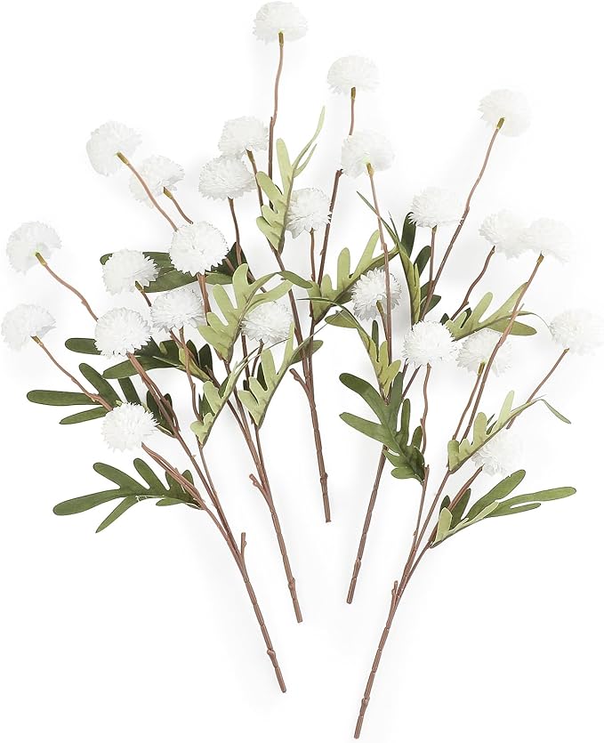 Floroom 5pcs White Faux Silk Mums Artificial Flowers, Bulk Fake Small Mini by Floroom