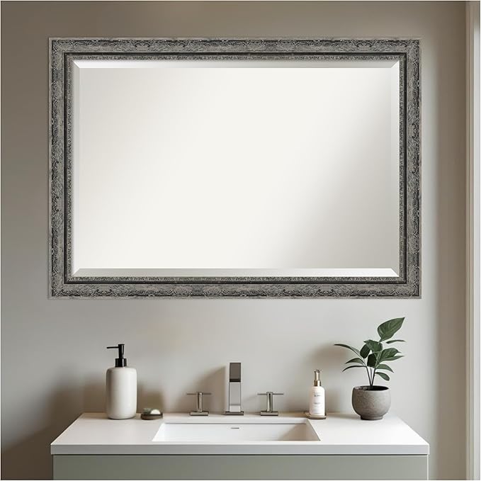Amanti Art Bathroom Mirror for Over Sink, 29x41 Filigree Matte Black Rectangle - Image 6