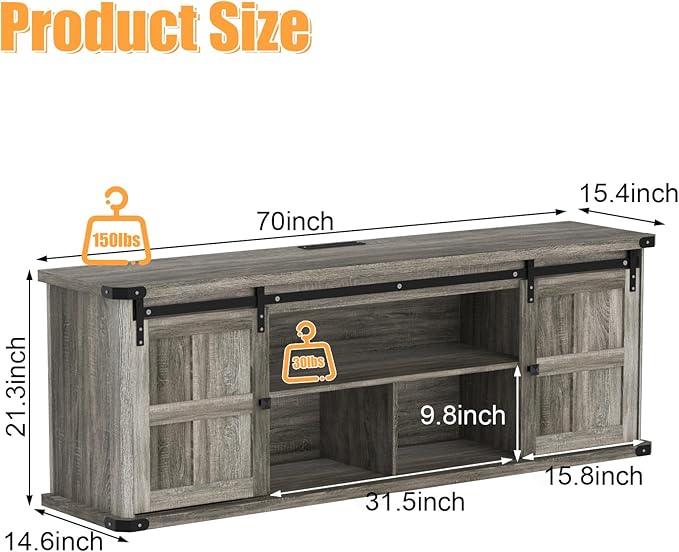 GAOMON 70" Farmhouse TV Stand for 80/75/70 Inch TVs, Entertainment Center - Image 3