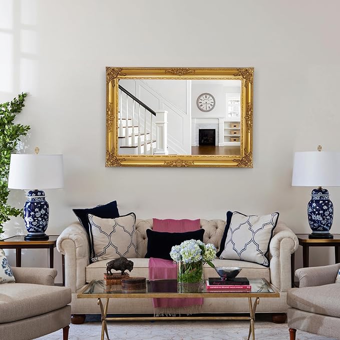 Large Antique Wall Decorative Mirror, 29.5" x 41" Gold Traditional Baroque - Image 7
