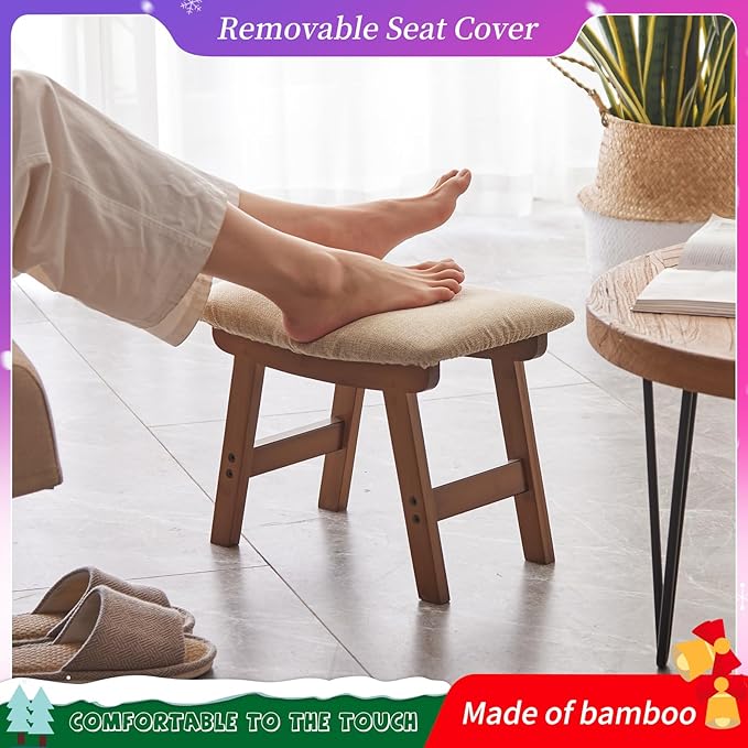Foot Stool, Bamboo Small Sofa Foot Rest Under Desk, Extra Seating - Image 3