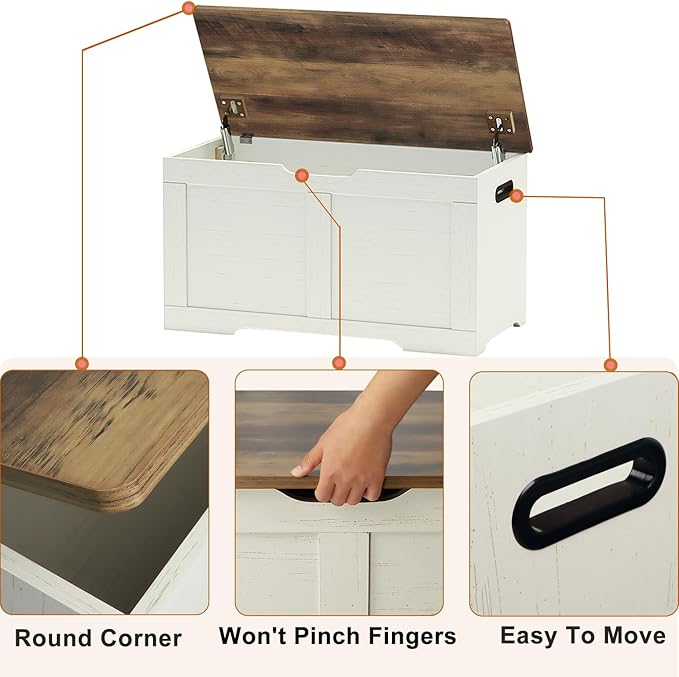 31.5" Storage Chest, Wooden Storage Bench, Lift Top Toy Chest - Image 6