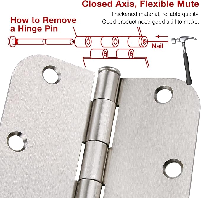 30 Pack Satin Nickle Door Hinges Brushed 3.5 Inch Interior Rounded 5/8" Radius - Image 5