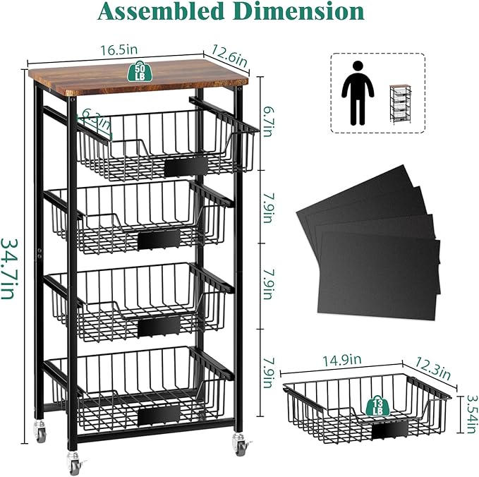 5-Tier Vegetable Fruit Basket Kitchen Storage Rolling Cart on Wheels - Image 6