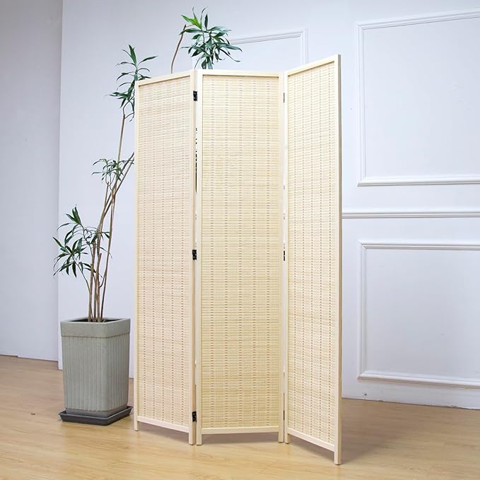 3 Panel Room Divider and Folding Panel Screen, Bamboo Panel Divider Screen by Furnnylane